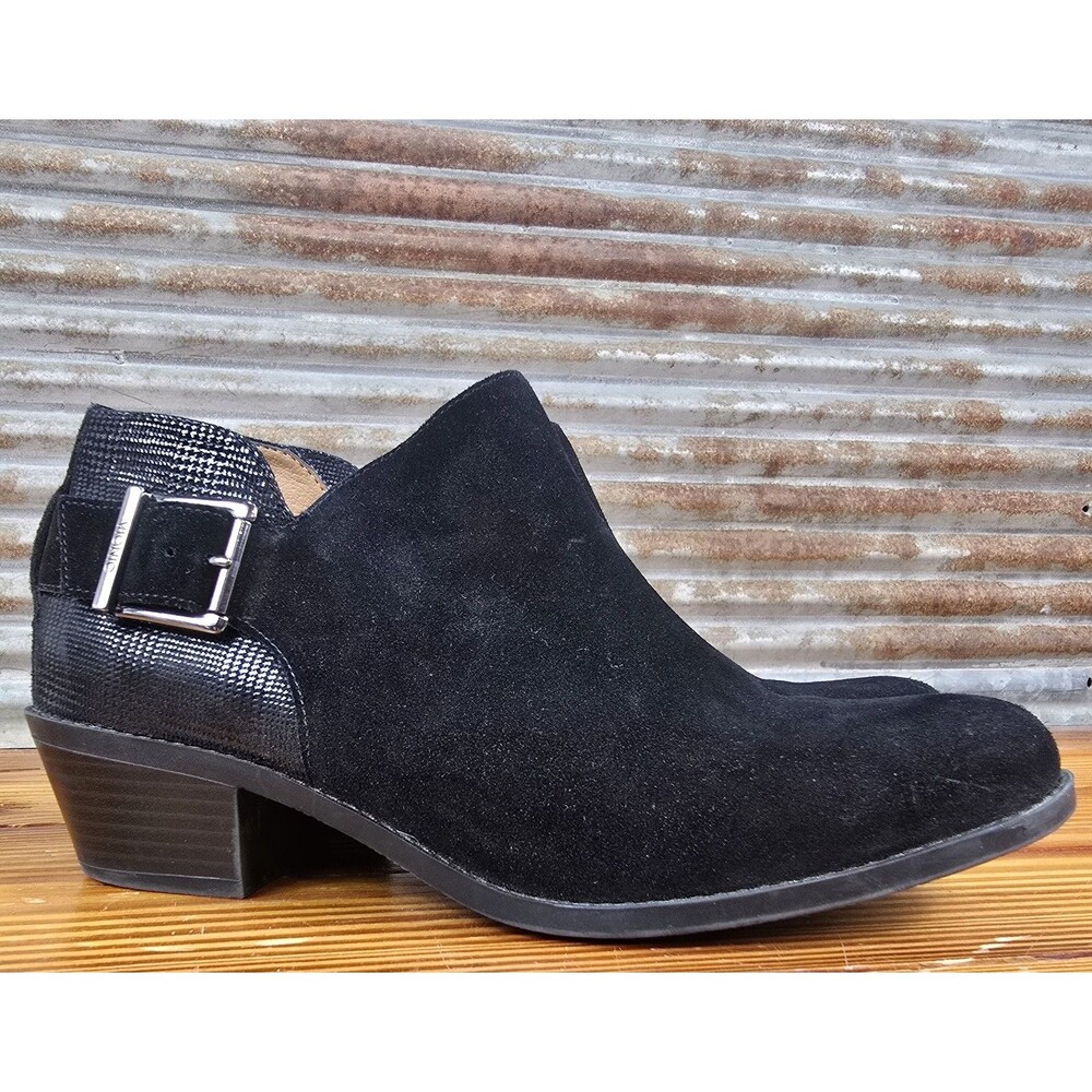 Vionic Ama Navy Blue Suede Ankle Booties with Tartan Embossed Print Sz 8.5 MINT!